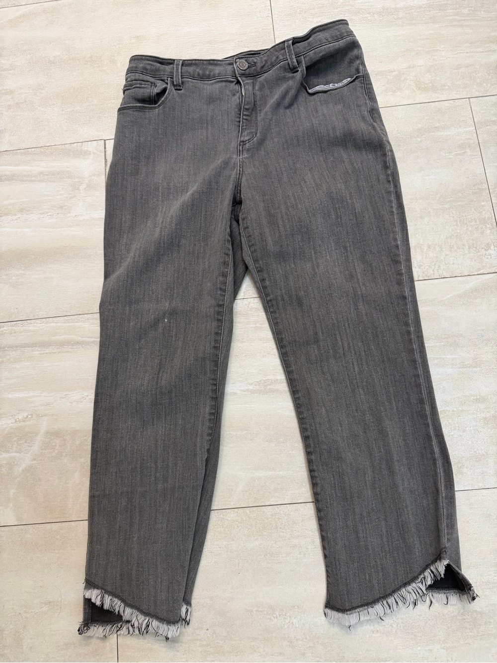 Susan Graver Charcoal Straight‑Leg Jeans with Frayed Hem